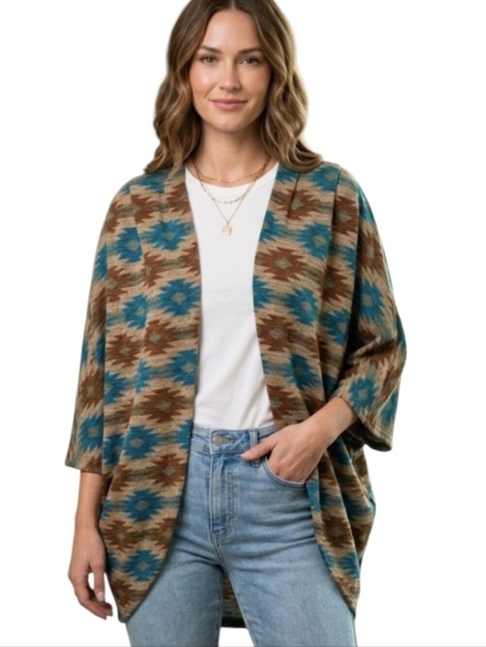 Aztec Print Open Cardigan Shrug